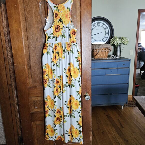 NWT Sunflower Floral Button-Front Maxi Dress Women’s S Elastic Waist Casual Sun - Picture 2 of 7